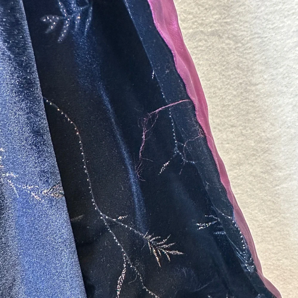 Blue Velvet Silver Glitter Whimsigoth Botanical Shawl Wrap Purple Satin Lining